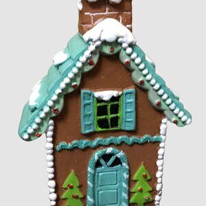 Ashland Jingle Jolly Way Tabletop Decor Faux Gingerbread House Teal Accents